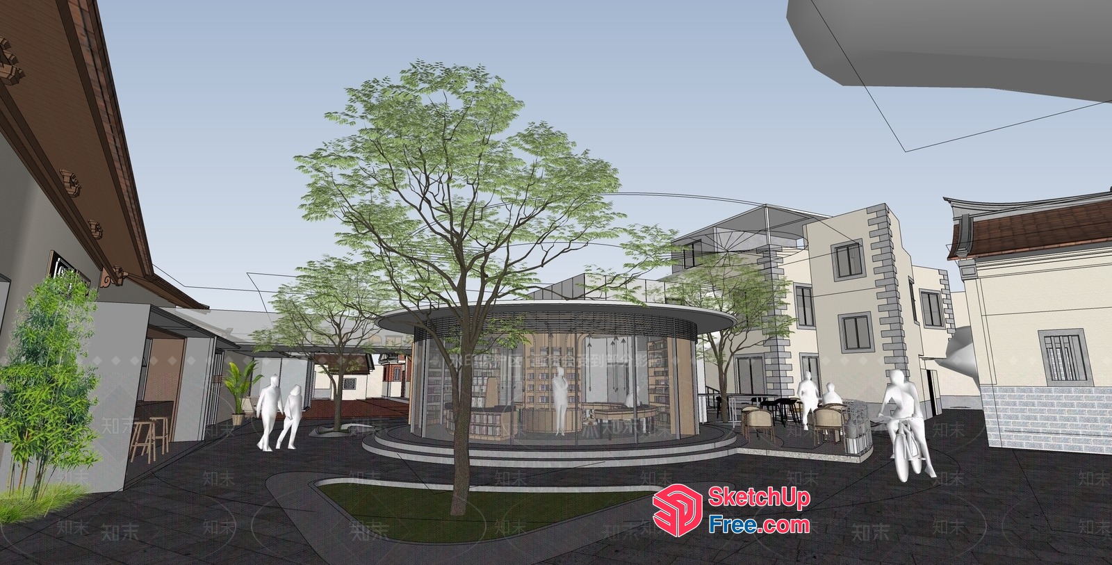 Modern Commercial Street With Classic Architecture 3D SketchUp File