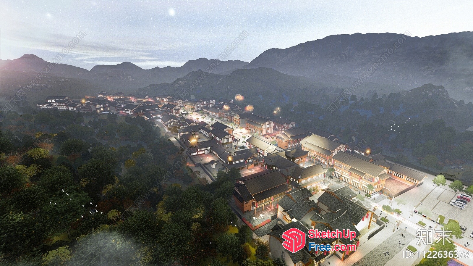 Aerial View Of A Village At Night 3D SketchUp File