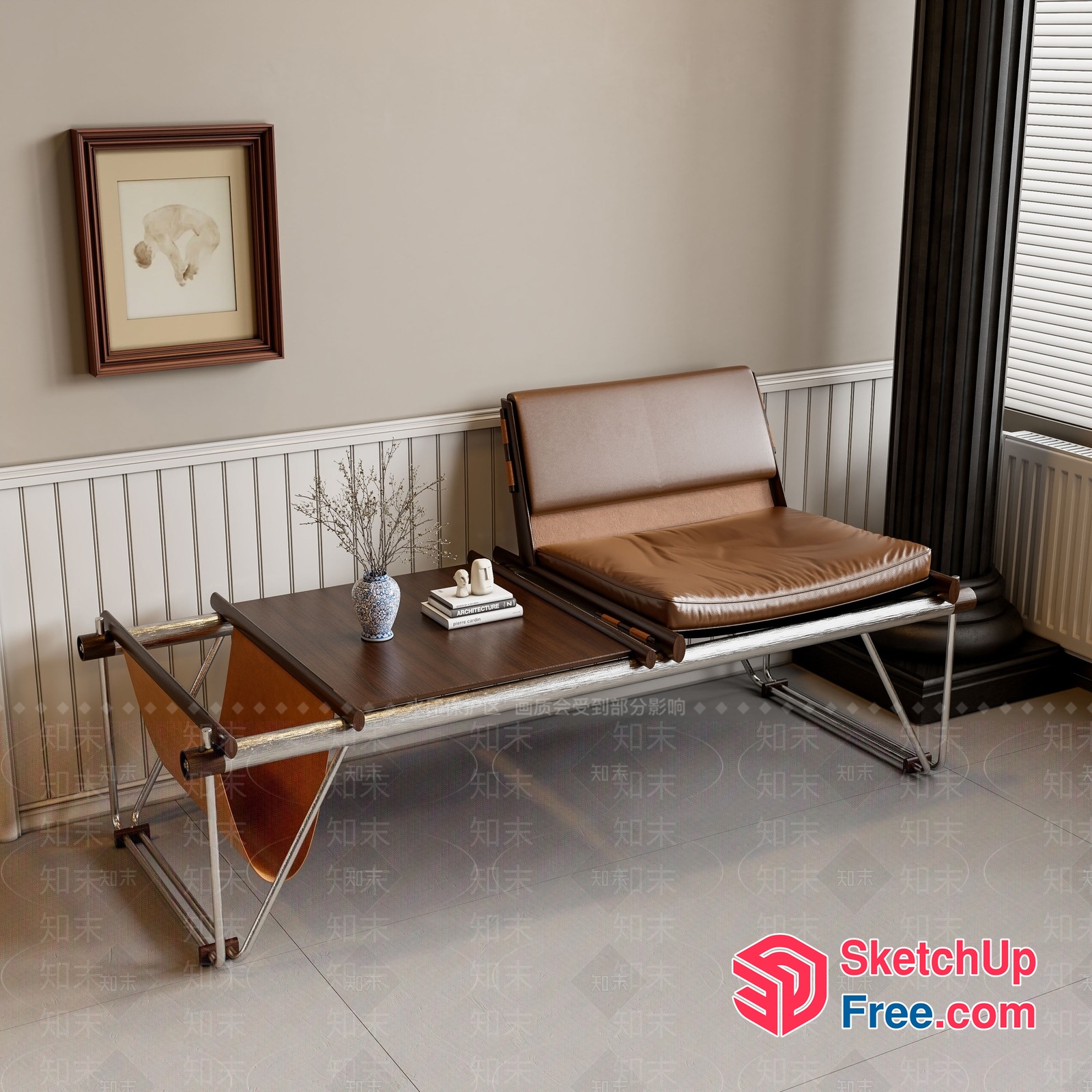 Elegant Leather And Metal Coffee Table 3D SketchUp File