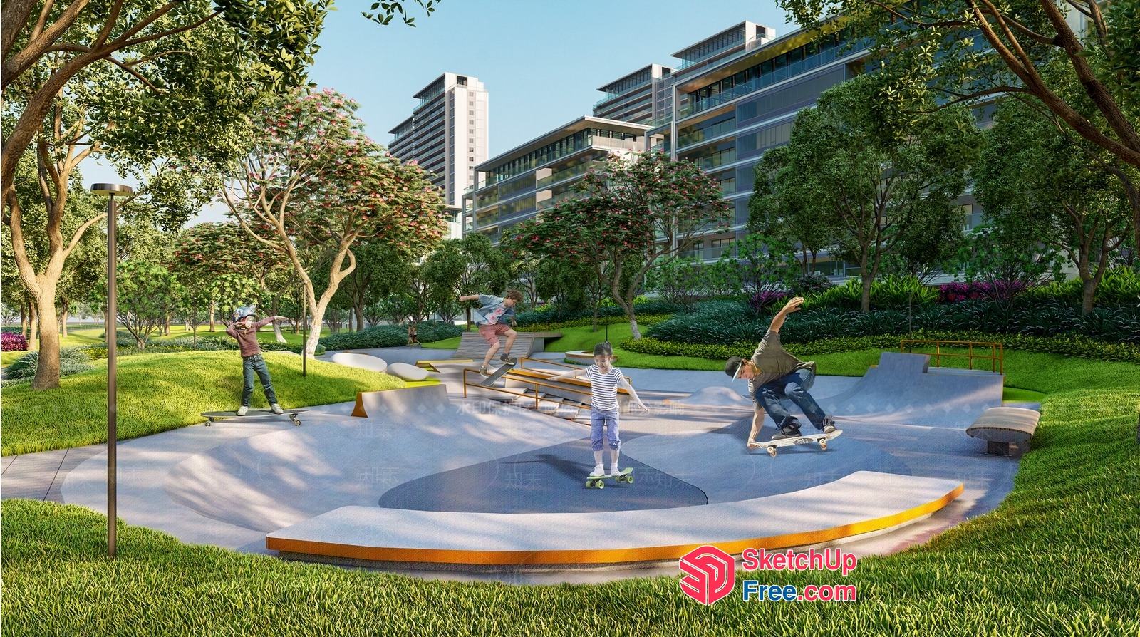 Children Skate Park With Modern Architecture 3D SketchUp File