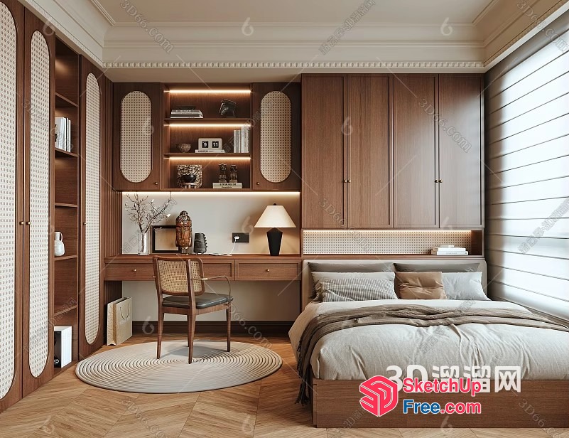 Elegant Modern Minimalist Bedroom Interior Design 3D SketchUp File