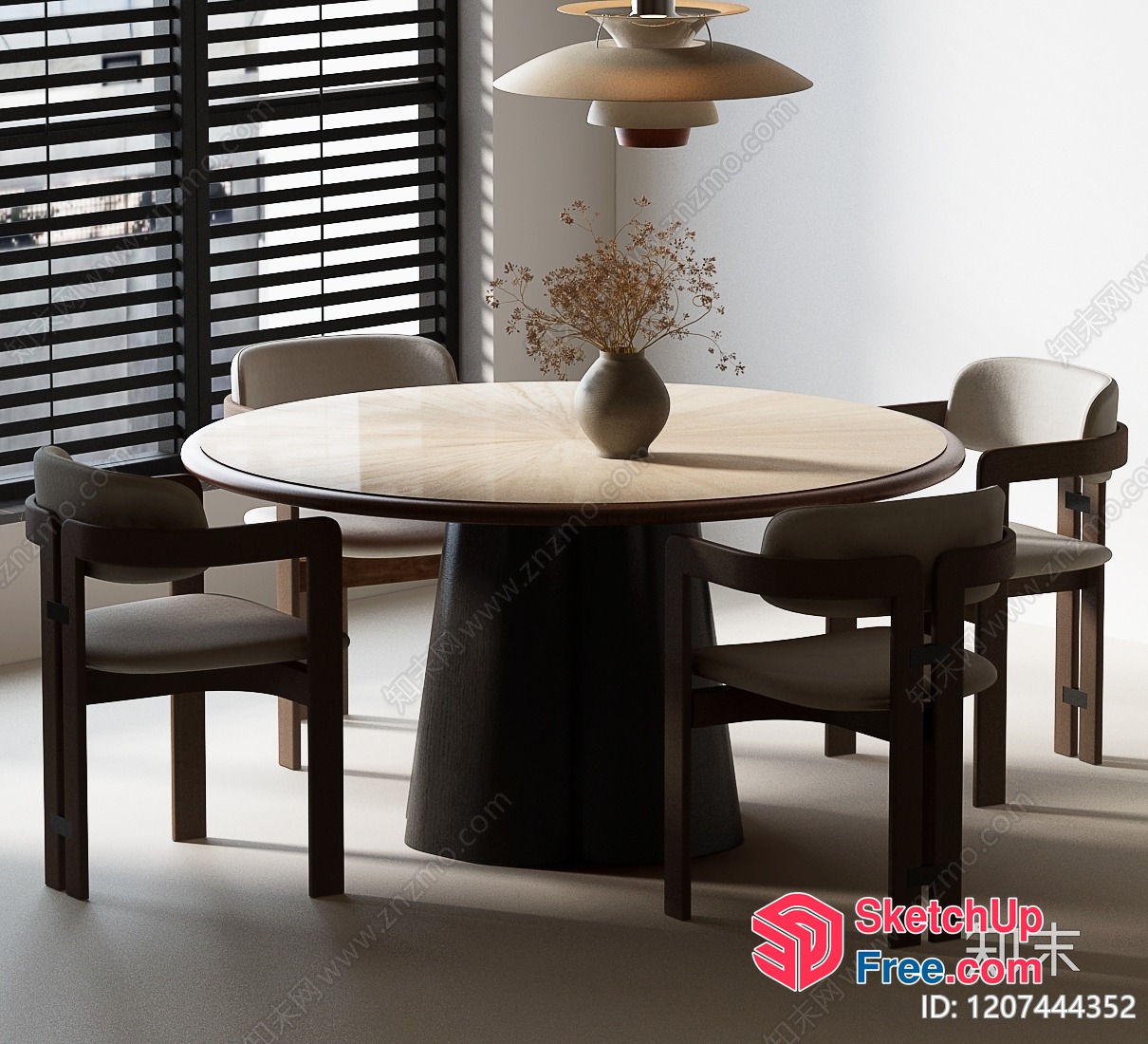 Elegant Dining Room With Round Table And Four Chairs 3D SketchUp File