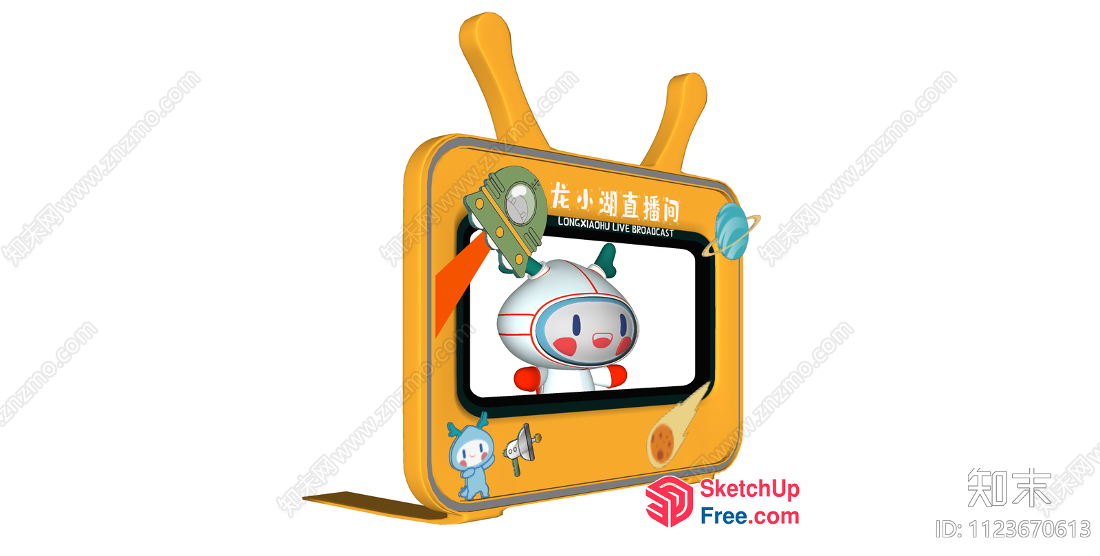 Cartoon Character Display On A Yellow Tv 3D SketchUp File
