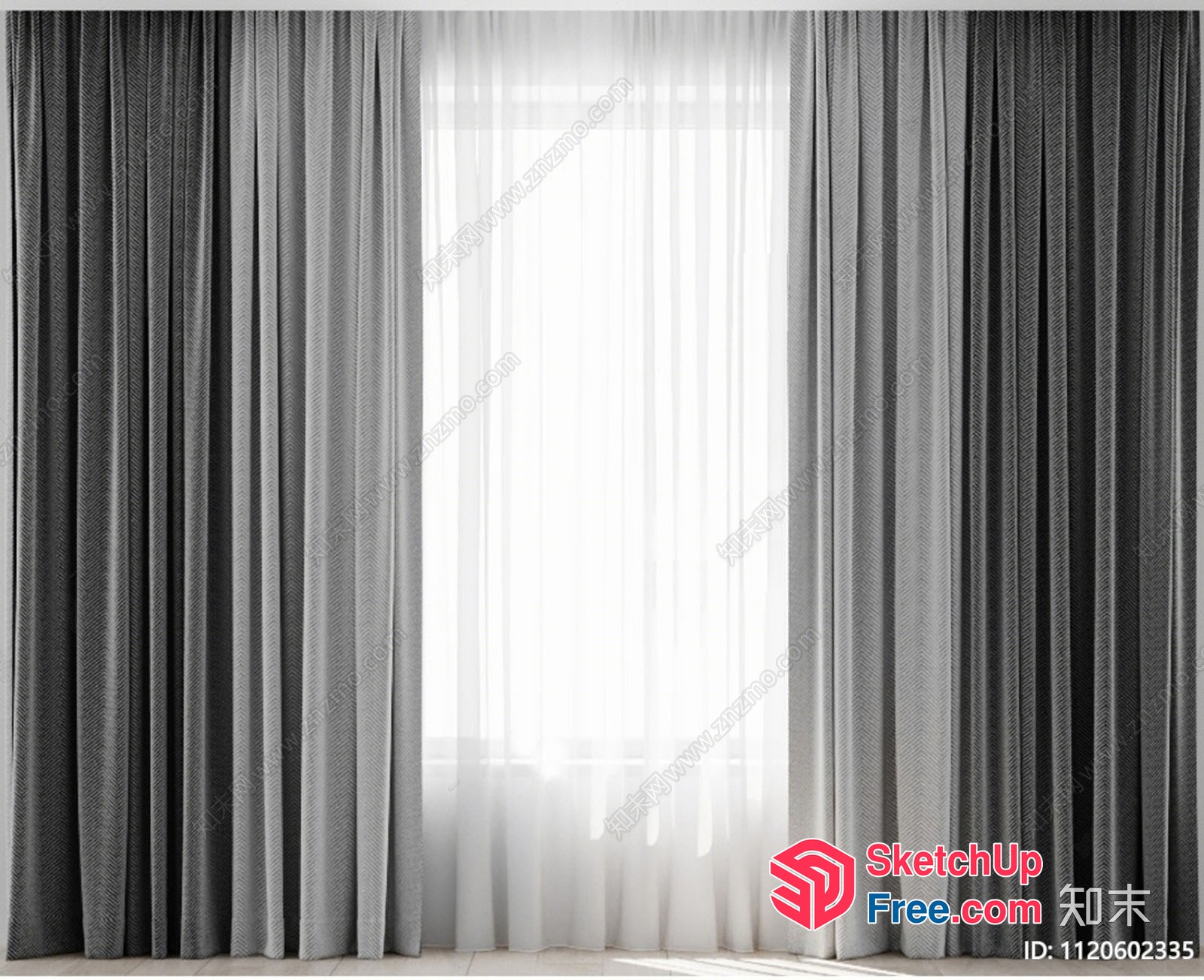 Grey Curtain Panels With Sheer White Curtain 3D SketchUp File