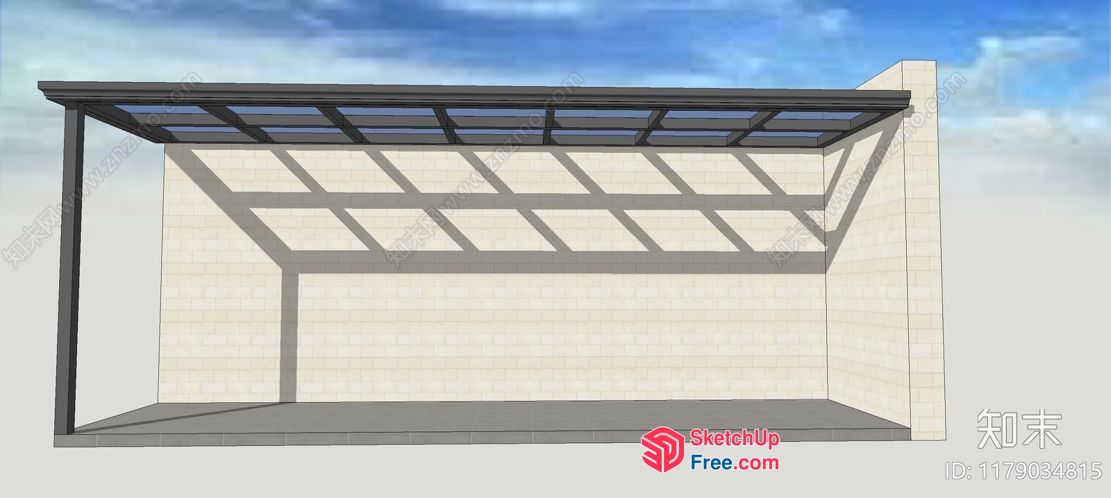 Open Roofed Structure With Exposed Support Beams 3D SketchUp File