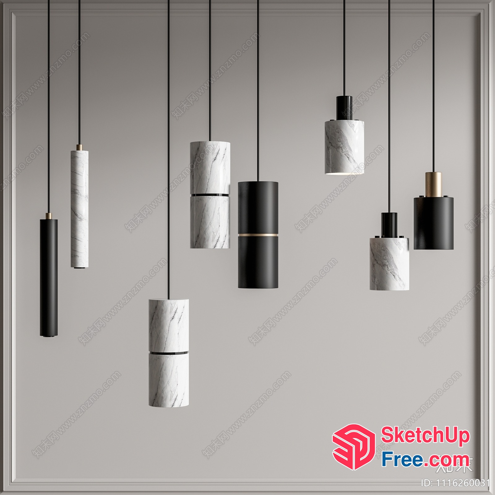 Marble And Metal Pendant Lights 3D SketchUp File