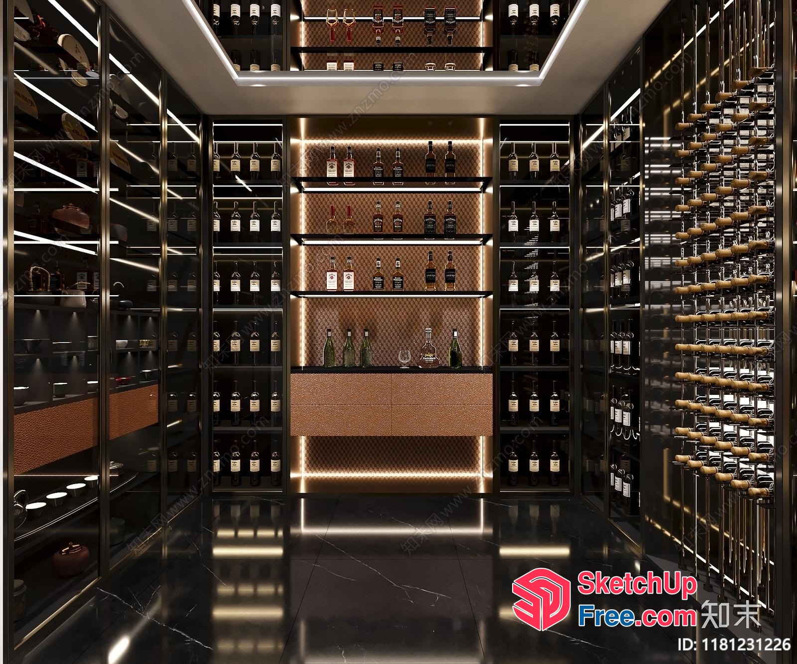 Luxurious Modern Wine Cellar With Glass Walls And Led Lighting 3D SketchUp File