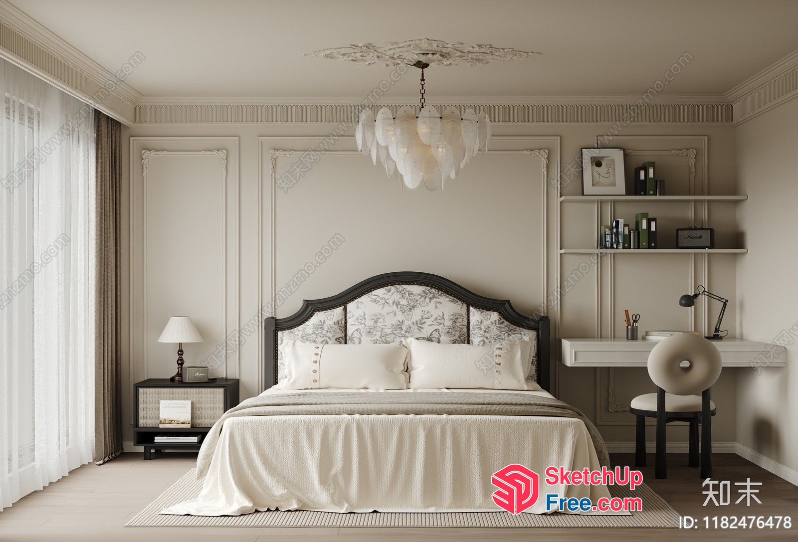 Classic Creamy European Style Bedroom Interior 3D SketchUp File