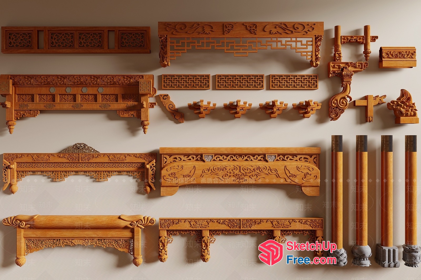 Intricate Carved Wooden Decorations 3D SketchUp File