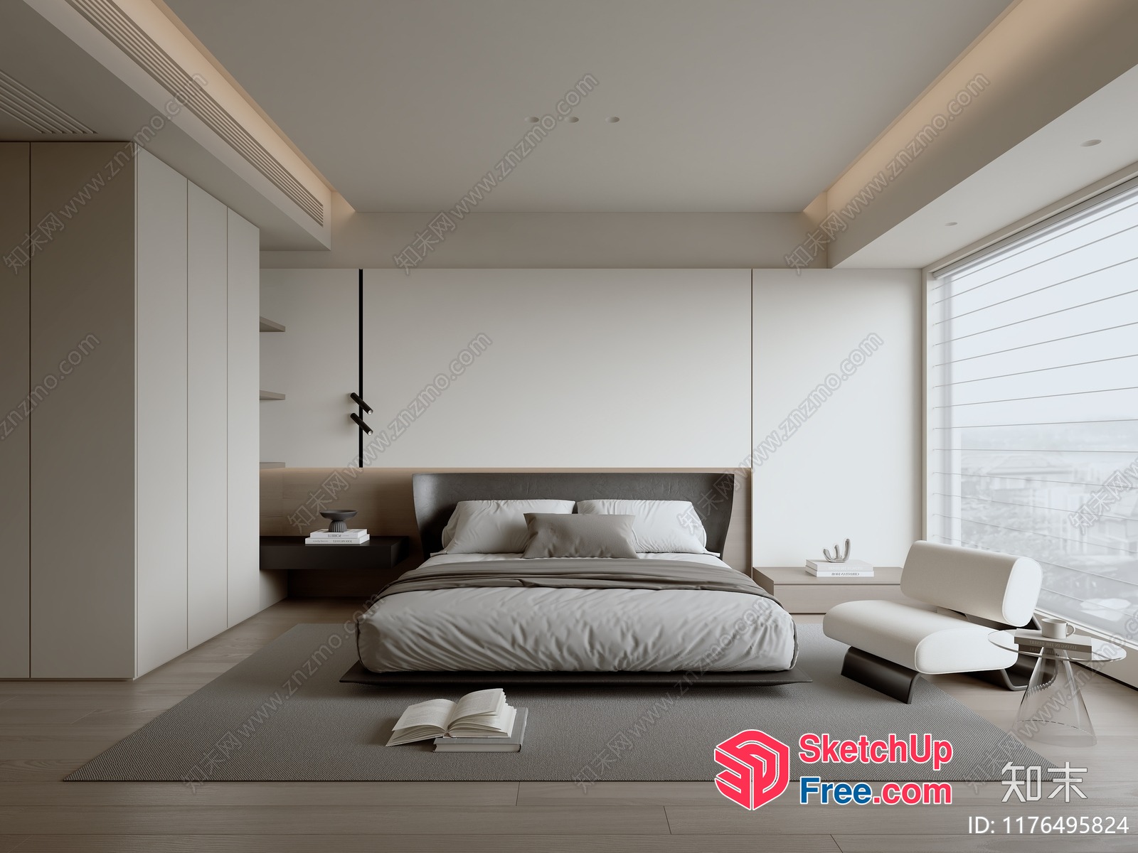 Modern Minimalist Bedroom With Neutral Color Scheme 3D SketchUp File