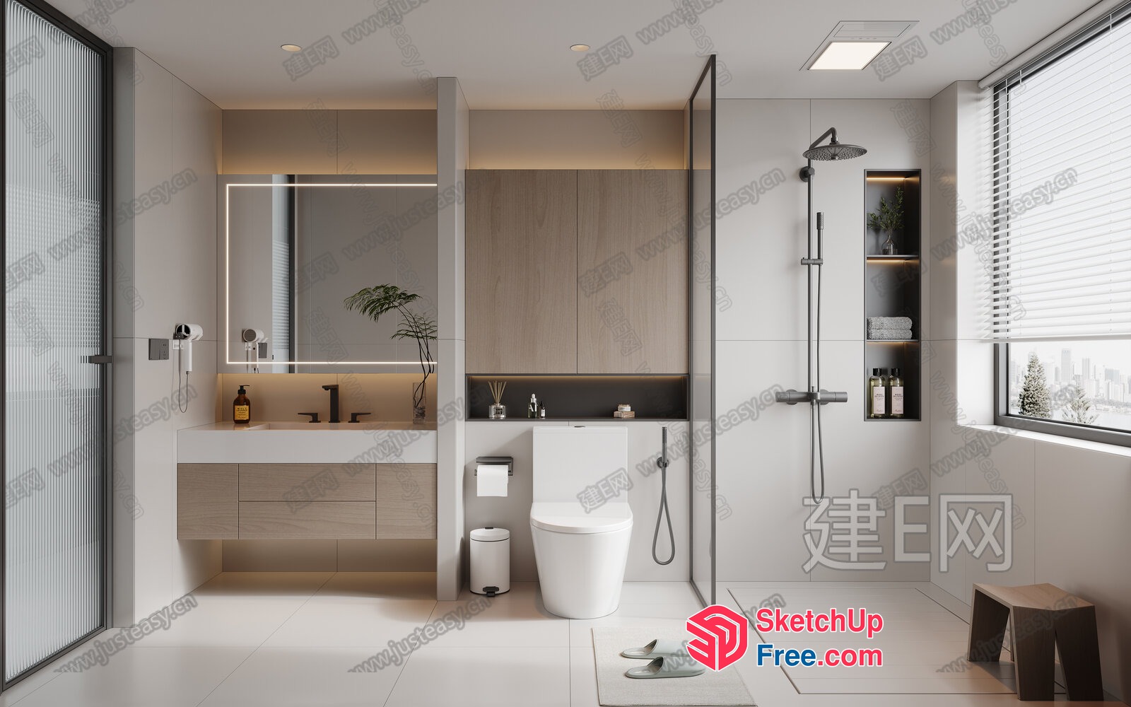 Modern Bathroom With Sleek White And Wood Accents 3D SketchUp File