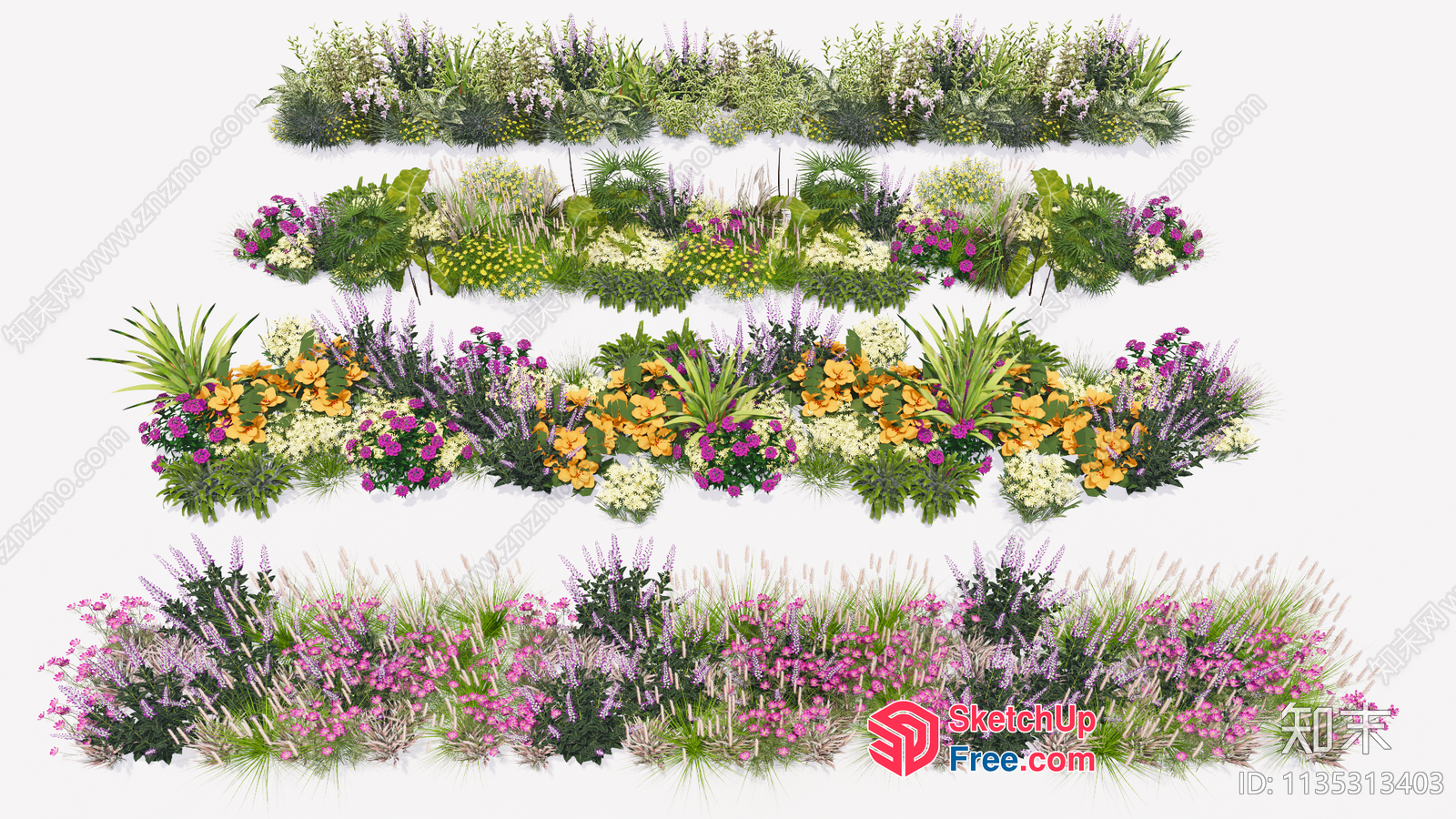 Colorful Flowers And Plants Arrangement 3D SketchUp File