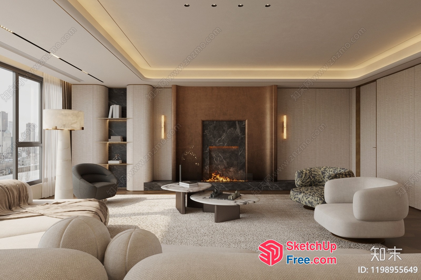 Elegant Modern Living Room With Fireplace And Cozy Seating Area 3D SketchUp File