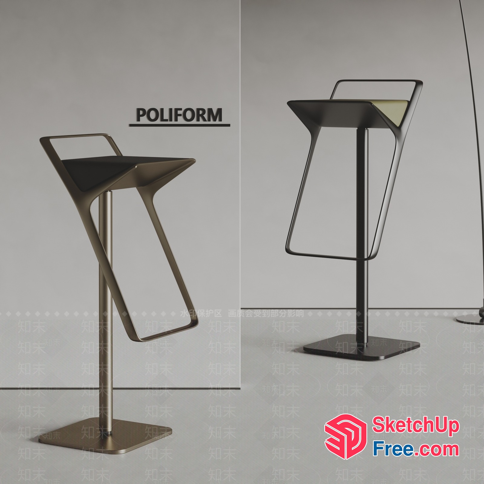 Modern And Sleek Bar Stool With Poliform Design 3D SketchUp File