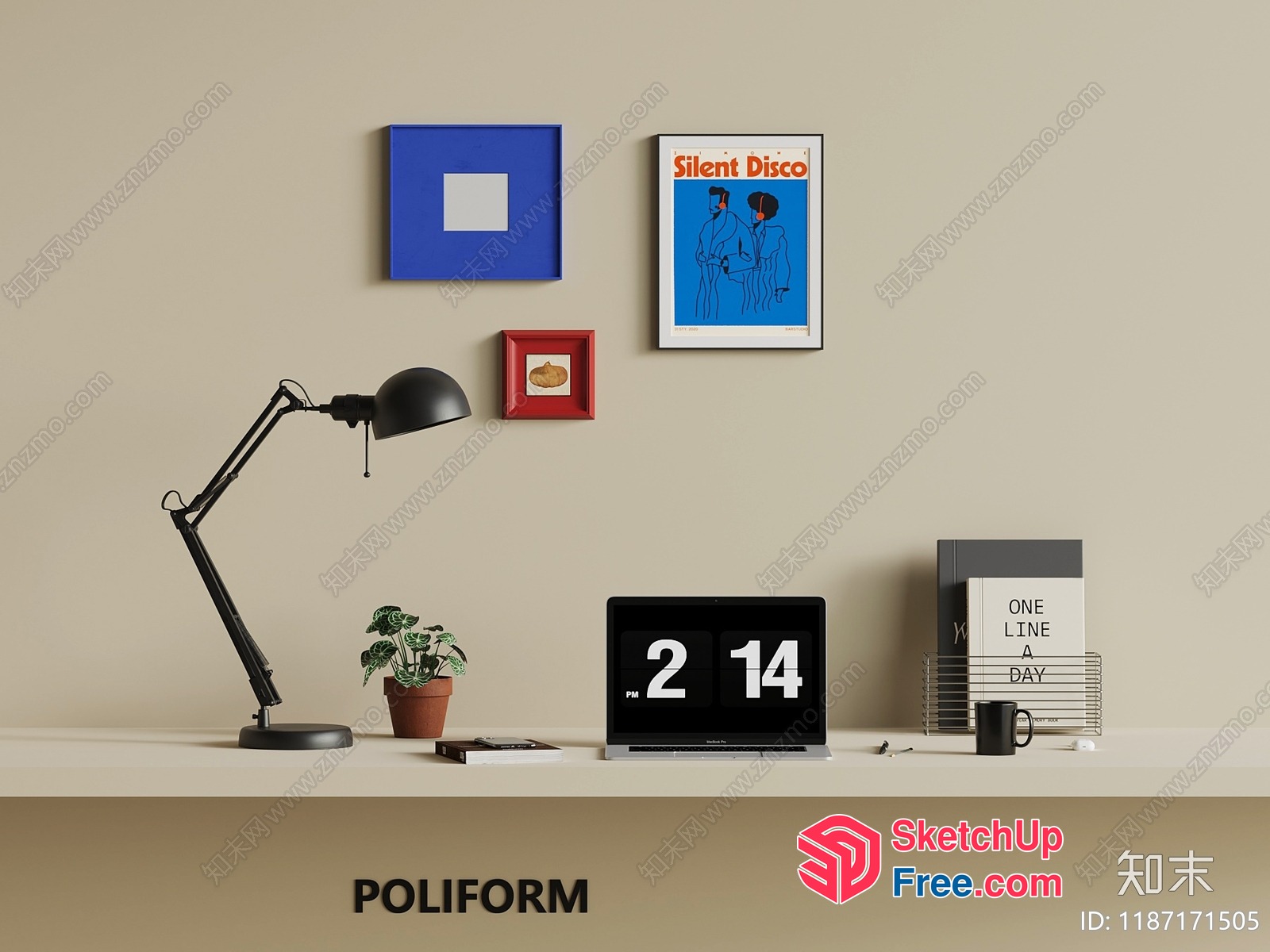 Minimalist Office Interior With Creamy Style Furniture 3D SketchUp File