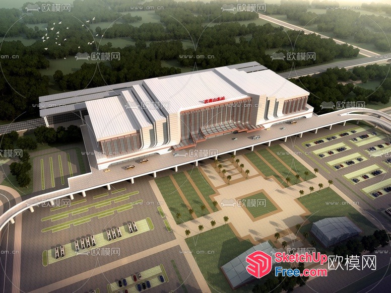 Modern Building With Glass Curtain Wall And Roof Synthesis 3D SketchUp File