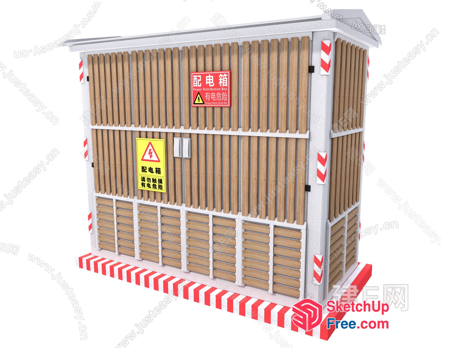 Electrical Box With Warning Signs And Red And White Stripes 3D SketchUp File