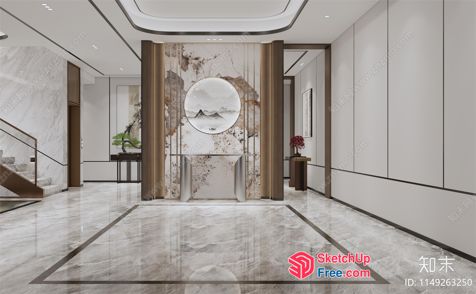 Modern And Elegant Entrance Hallway With Marble Flooring 3D SketchUp File