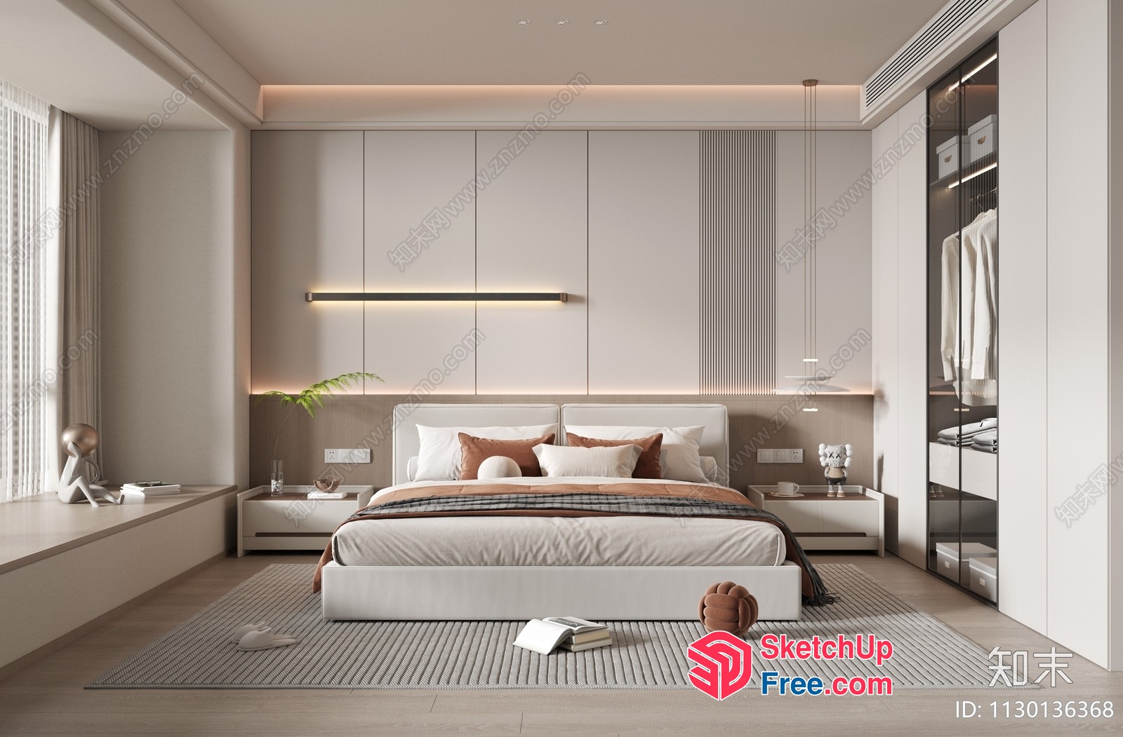 Minimalist Japanese Style Bedroom With Modern Furniture 3D SketchUp File