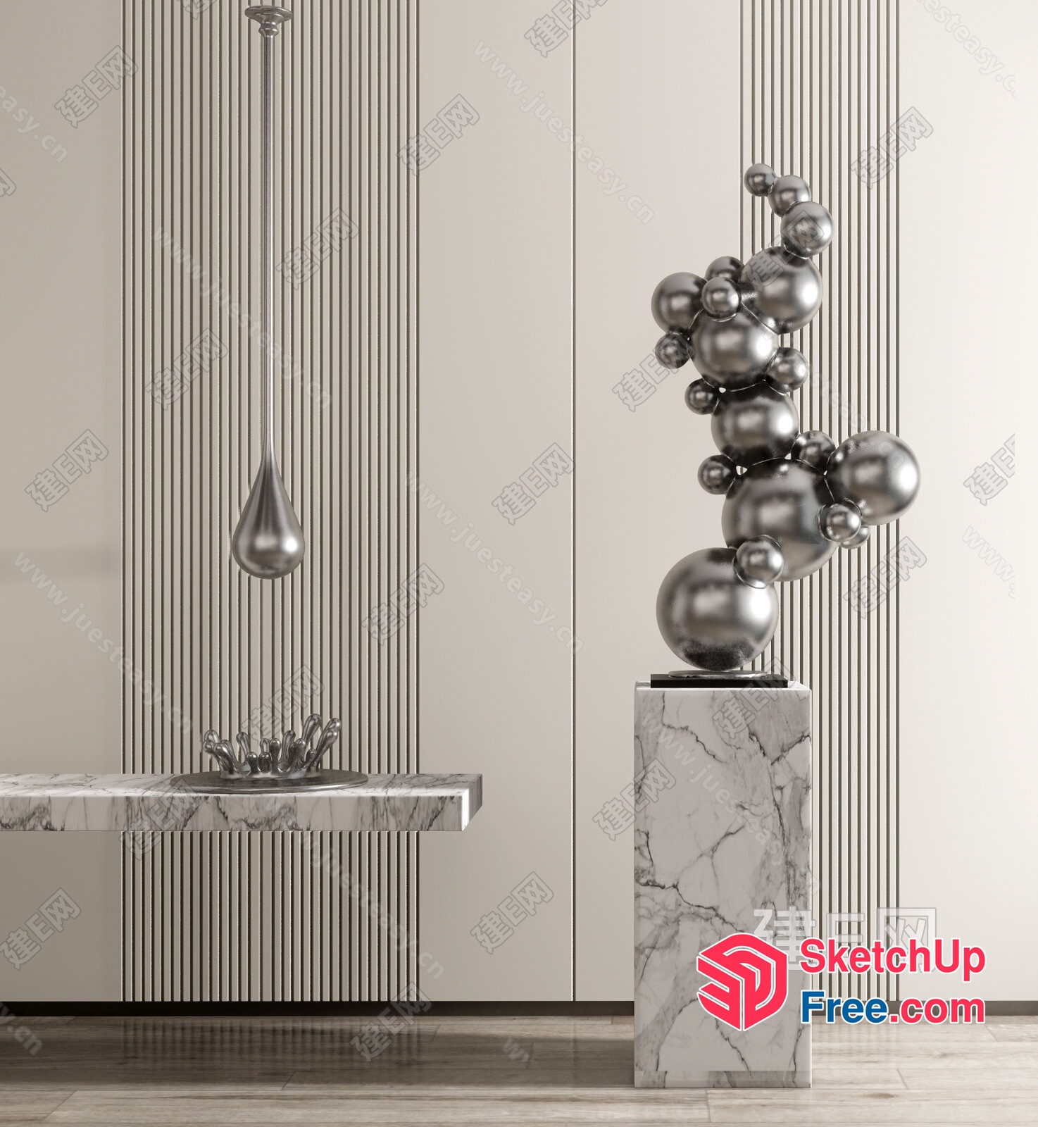 Minimalist Modern Silver Decor Interior 3D SketchUp File