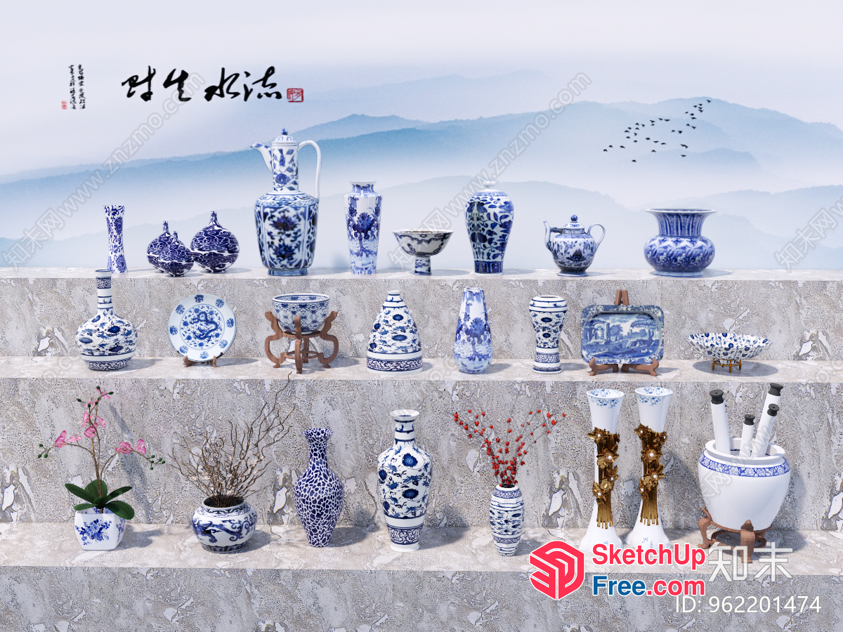 Chinese Porcelain Vases And Decorations 3D SketchUp File