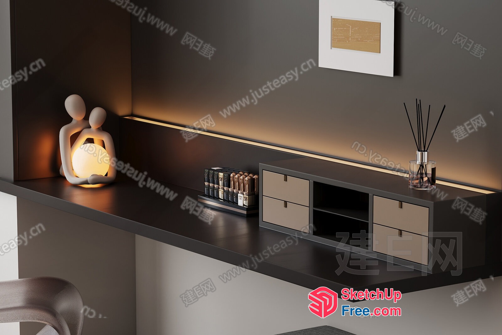 Interior Space With Dark Colors And Ambient Lighting 3D SketchUp File