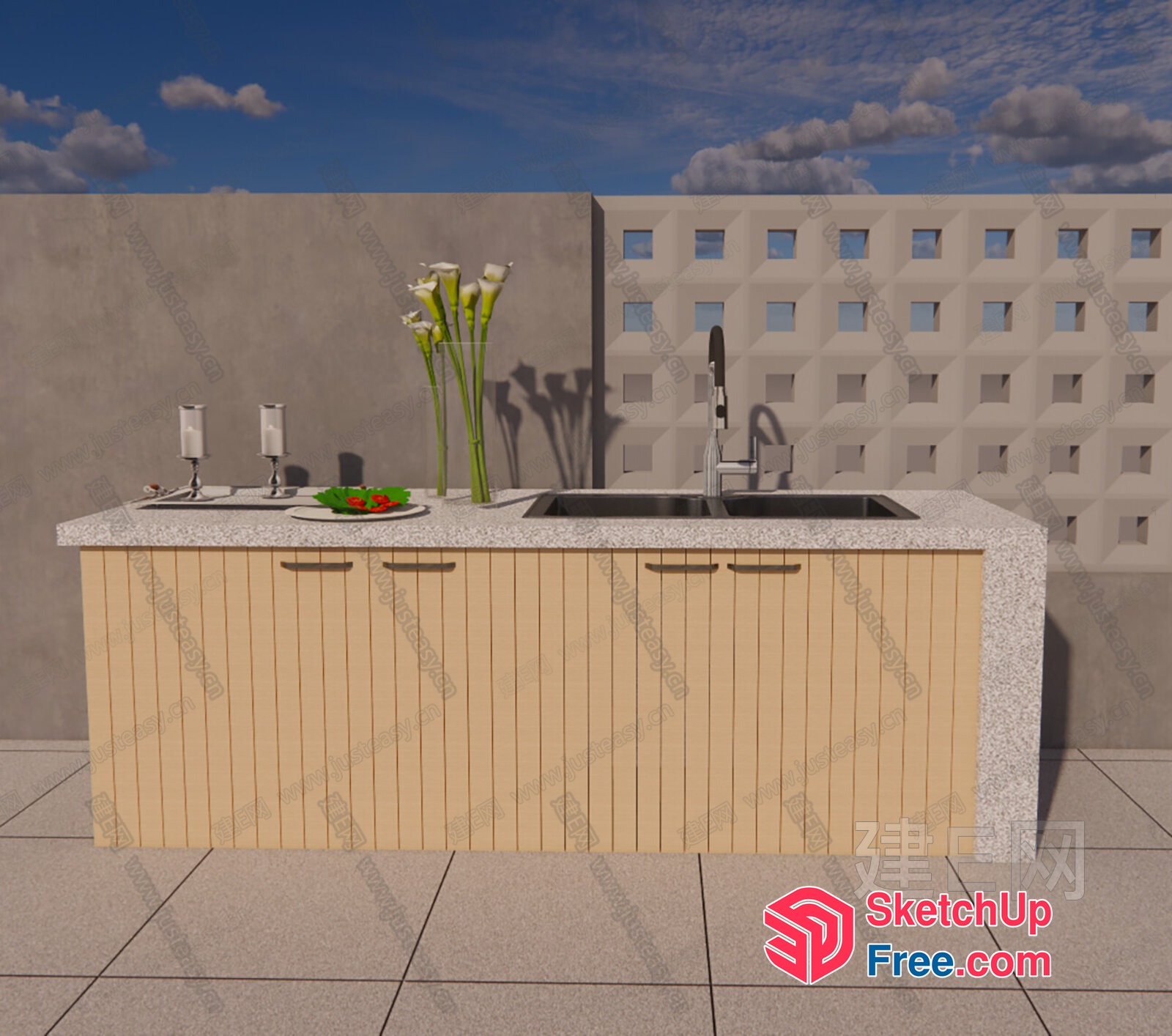 Outdoor Kitchen Island With Sink And Faucet 3D SketchUp File