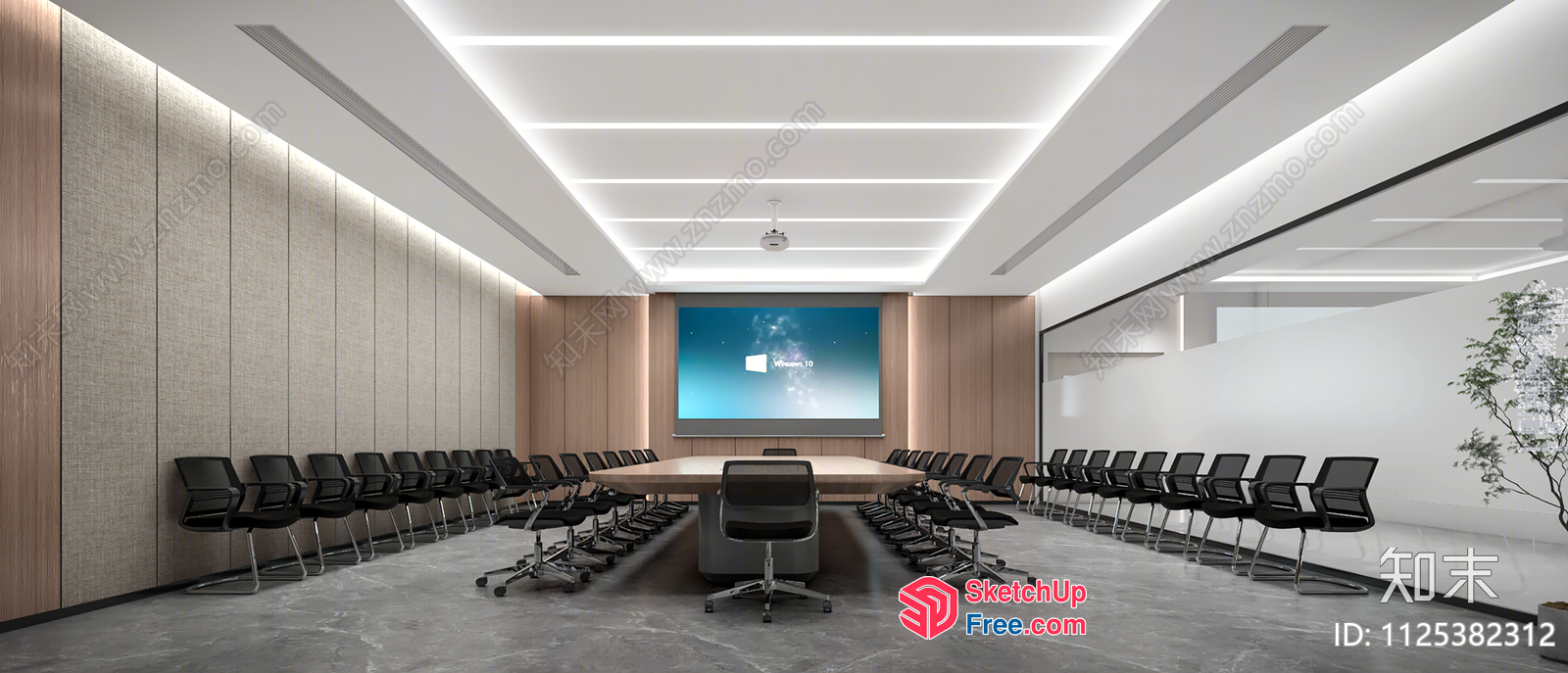 Modern Conference Room With Projector Screen 3D SketchUp File