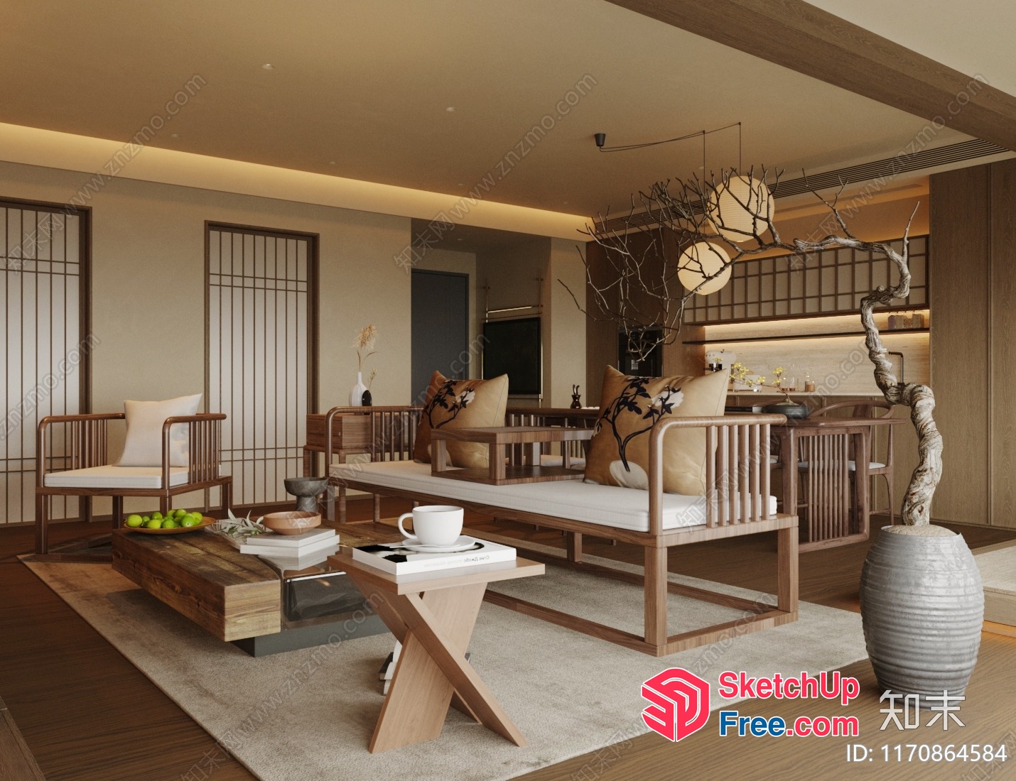 Japanese-Style Living Room With Minimalist Decor 3D SketchUp File