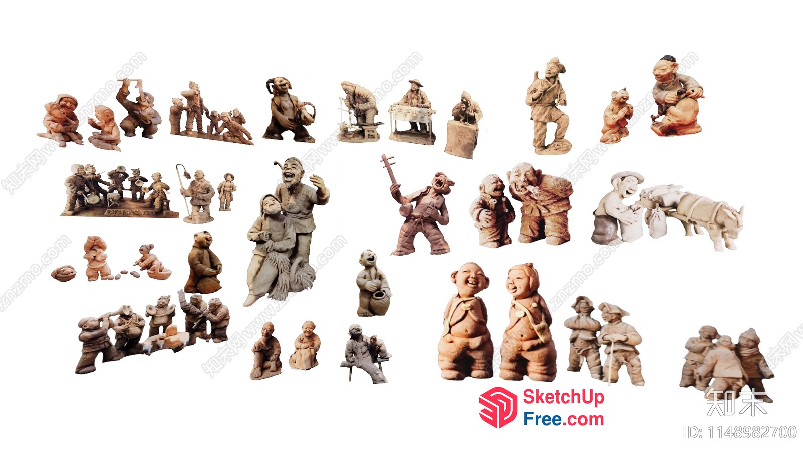 Asian Figurines Displaying Various Occupations 3D SketchUp File