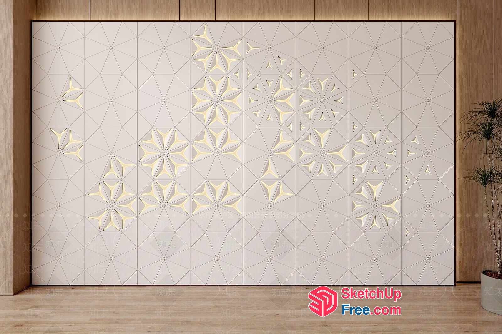 Decorative Wall Panel With Geometric Patterns And Light 3D SketchUp File