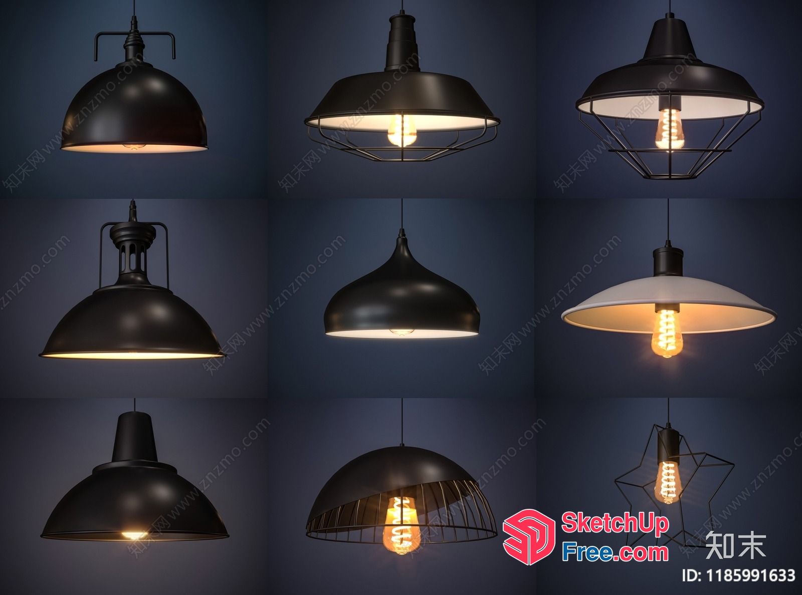 Industrial Style Hanging Lamps Collection 3D SketchUp File