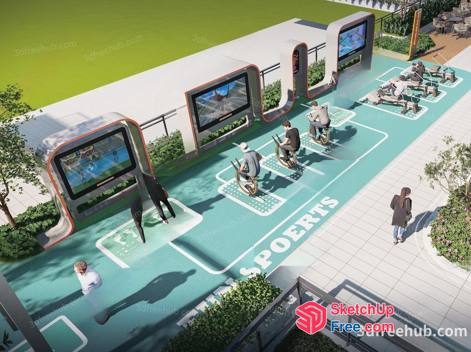 Sports And Leisure Area With Outdoor Exercise Equipment 3D SketchUp File