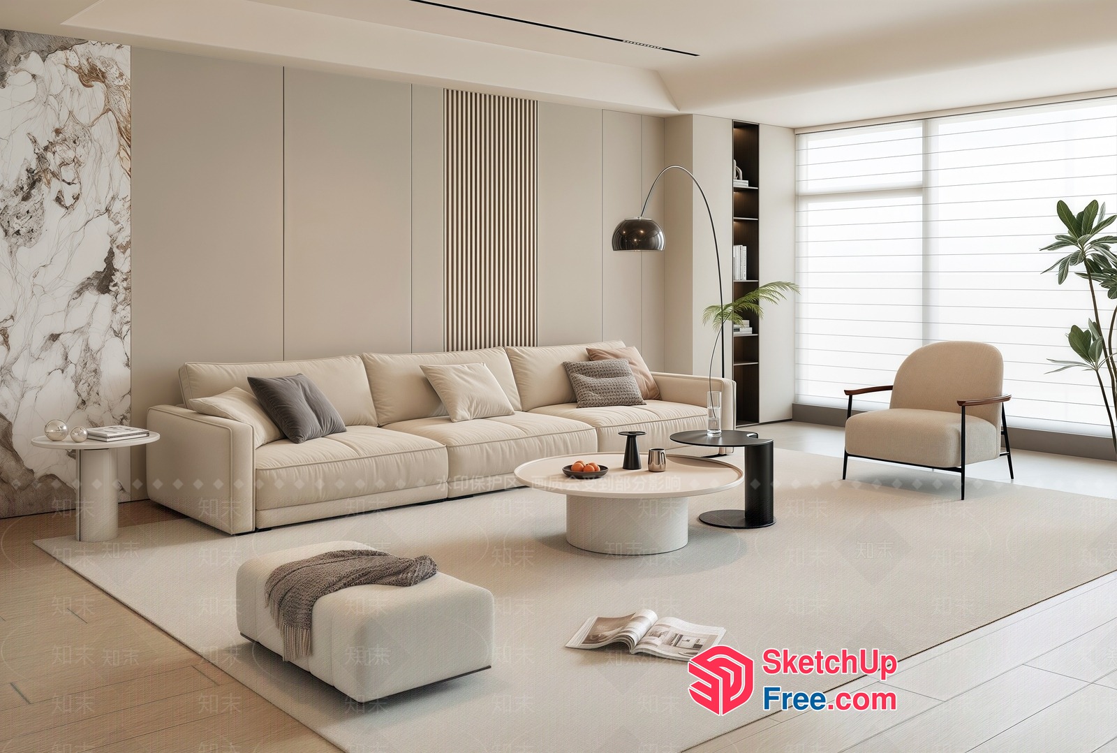 Modern Minimalist Living Room With Neutral Tones 3D SketchUp File