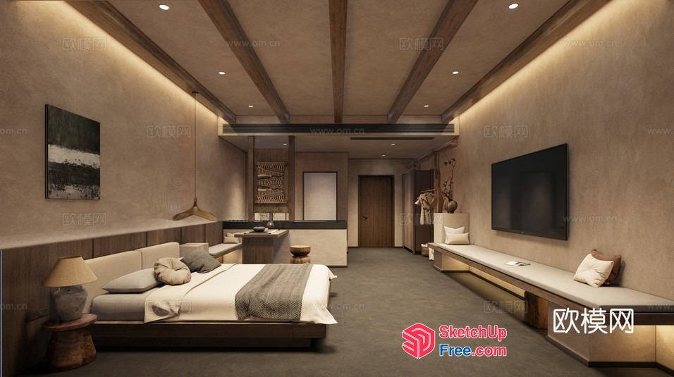 Modern Asian-Inspired Bedroom Design 3D SketchUp File