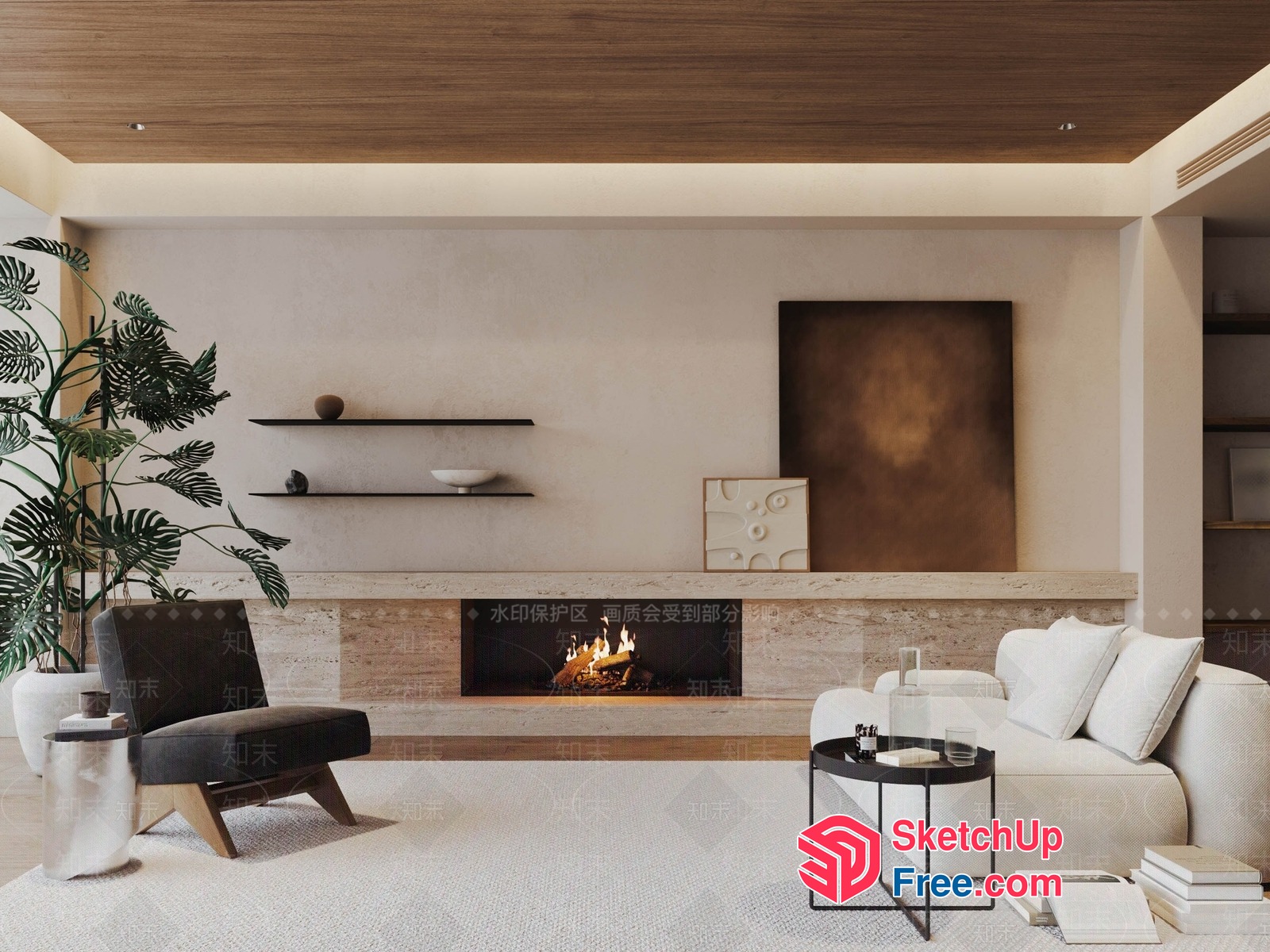 Elegant Modern Living Room With Fireplace And Minimalist Decor 3D SketchUp File