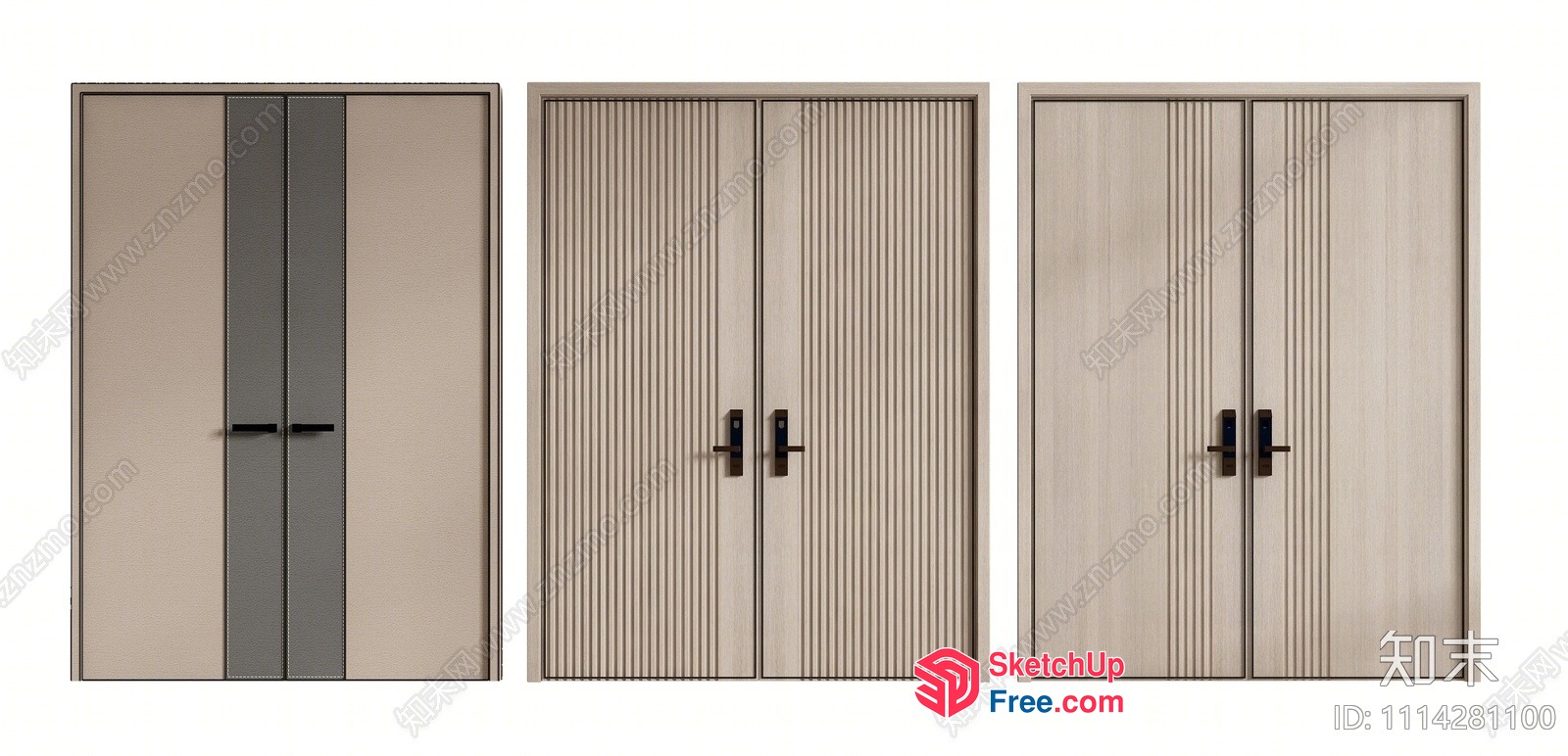 Three Sets Of Wooden Doors With Handles 3D SketchUp File