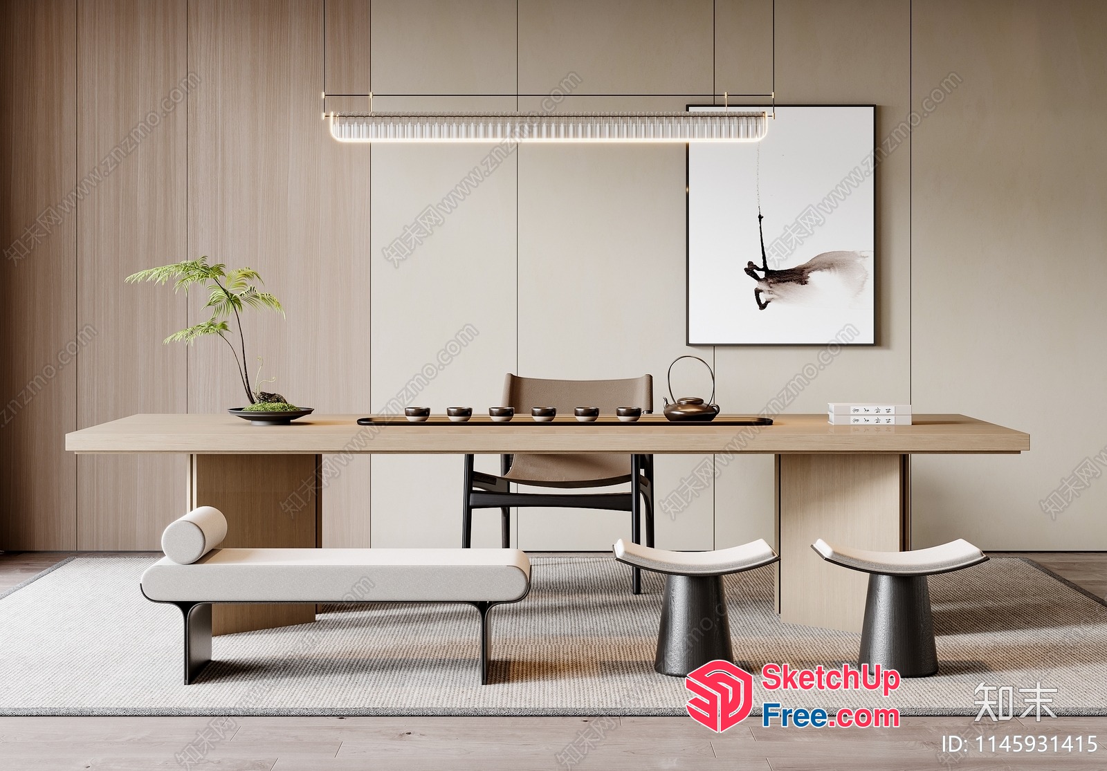 Modern Minimalist Japanese-Style Interior Decor 3D SketchUp File