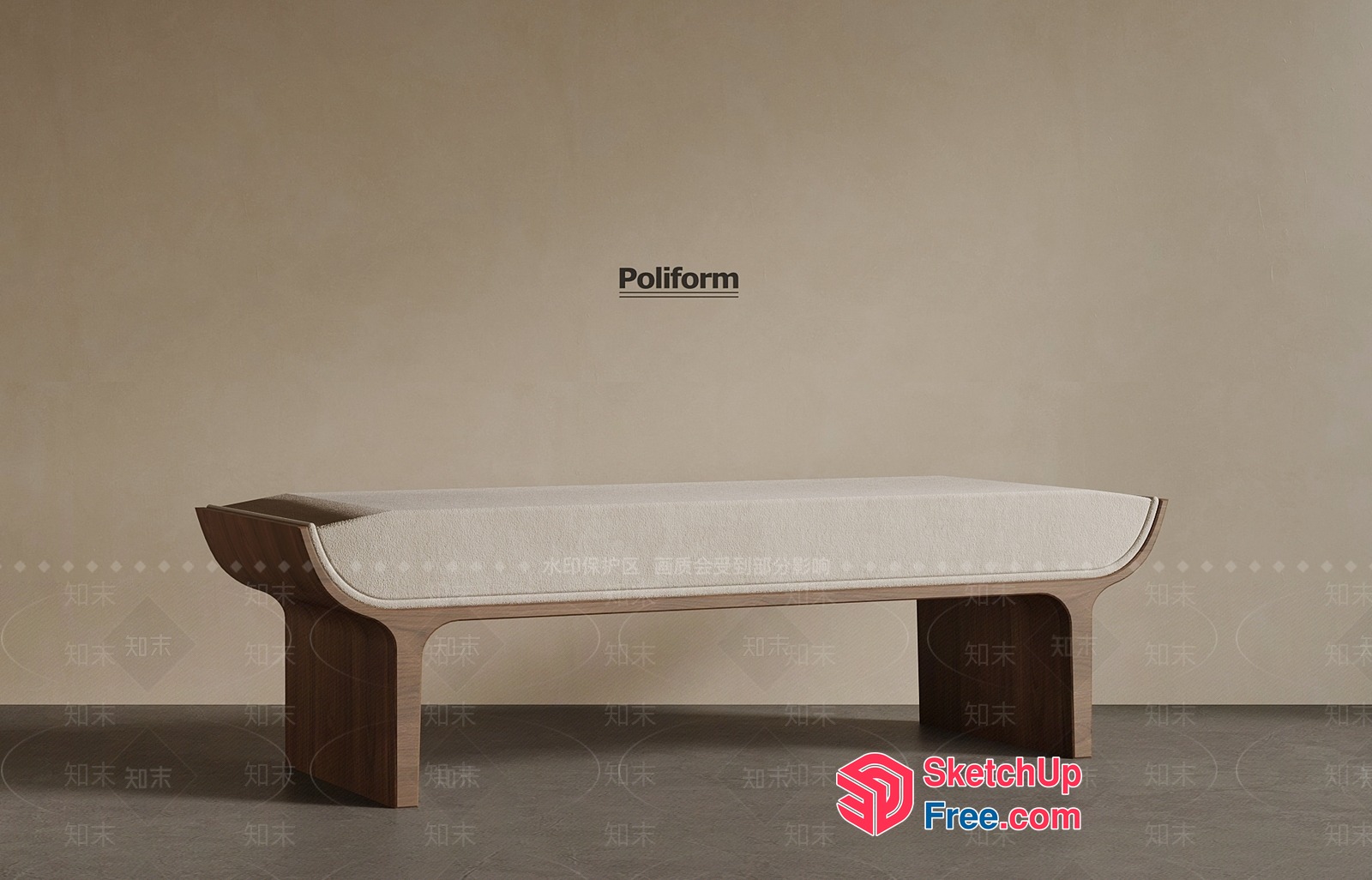 Poliform Bench With Cushion And Wooden Legs 3D SketchUp File