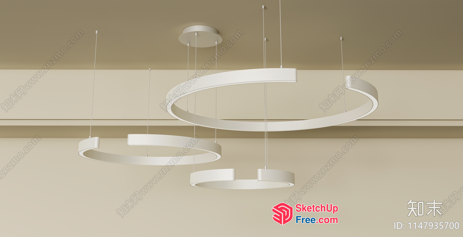 Elegant White Hanging Ring Light Fixtures 3D SketchUp File