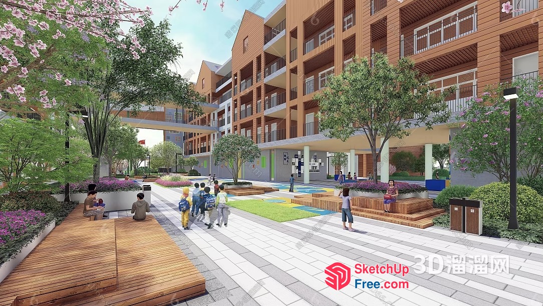 Modern Building With Balconies And Stairs 3D SketchUp File