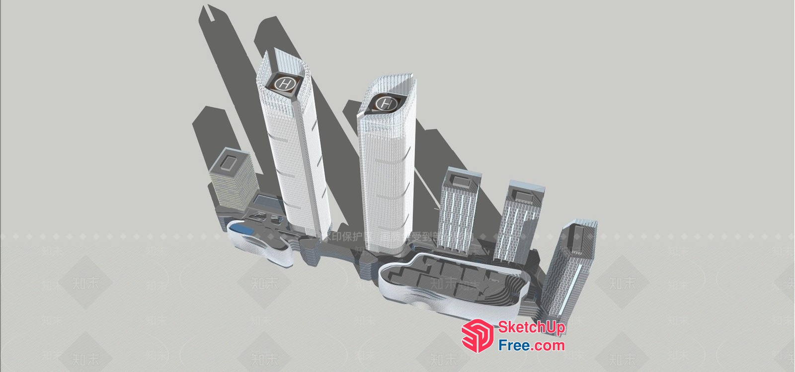Modern Cityscape With Skyscrapers And Elevators 3D SketchUp File