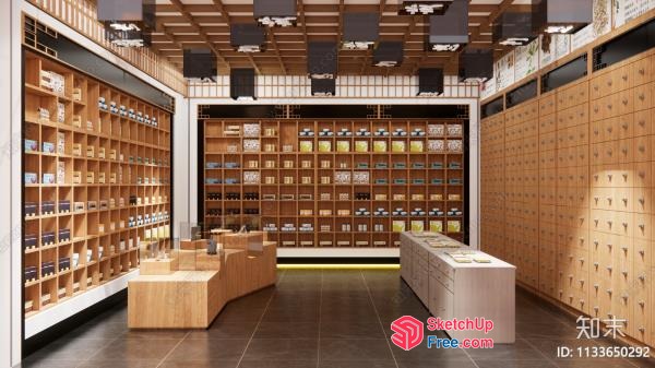 Modern Store Interior With Wooden Shelves And Display Cases 3D SketchUp File