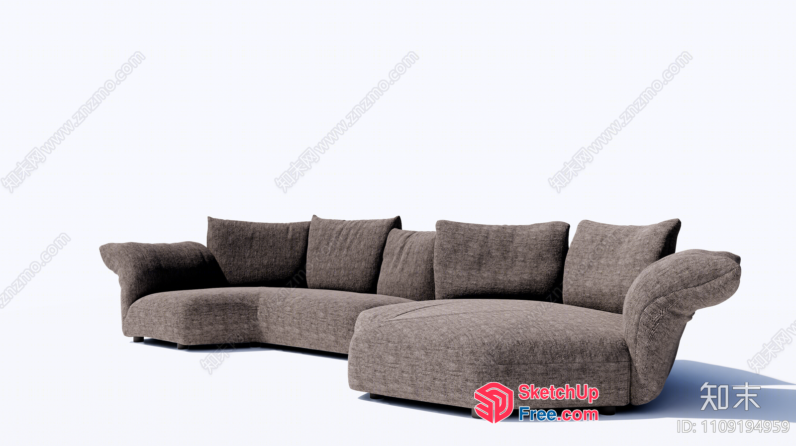 Modern L-Shaped Sofa With Grey Fabric 3D SketchUp File
