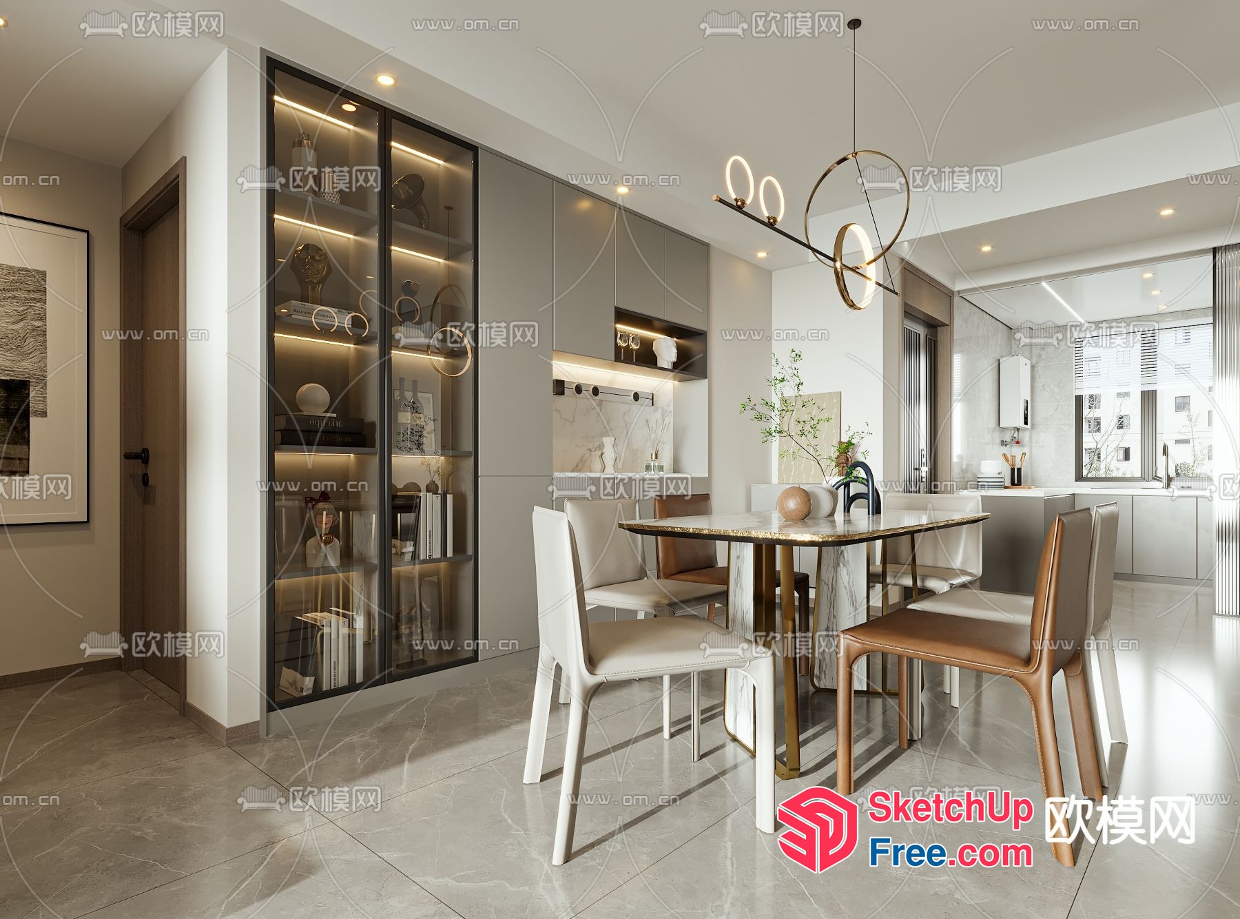 Modern Dining Room With White And Brown Accents 3D SketchUp File
