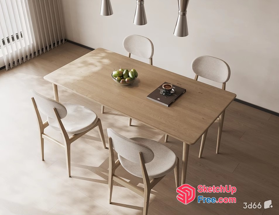 Modern Minimalist Dining Room With Light Wood Table And Chairs 3D SketchUp File