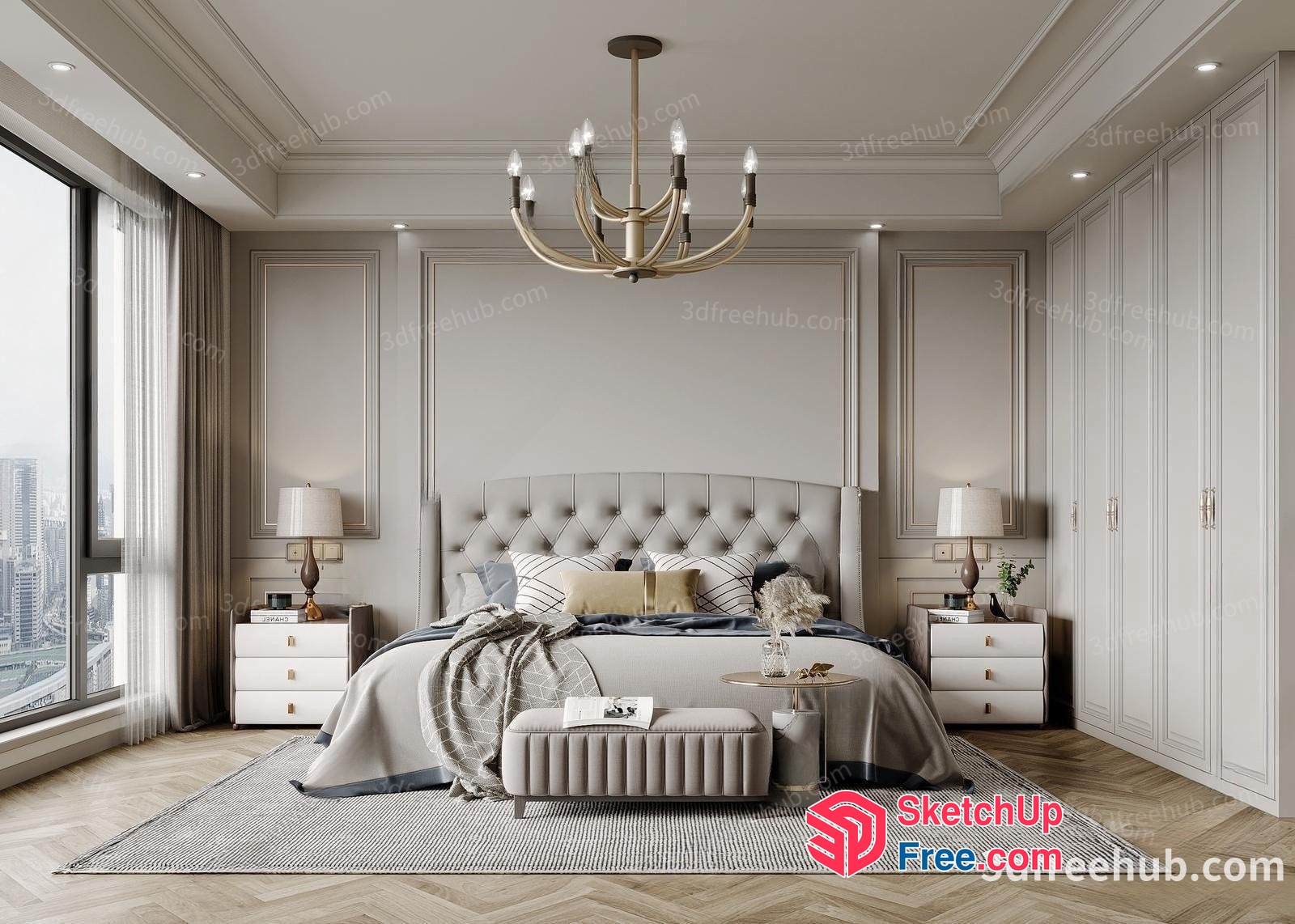 Elegant And Sophisticated Modern Bedroom Interior 3D SketchUp File