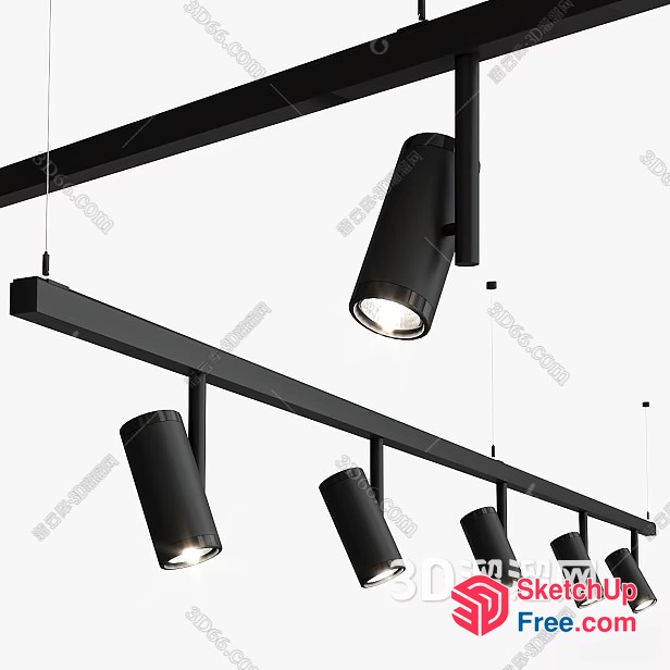 Black Track Lighting System With Hanging Lights 3D SketchUp File