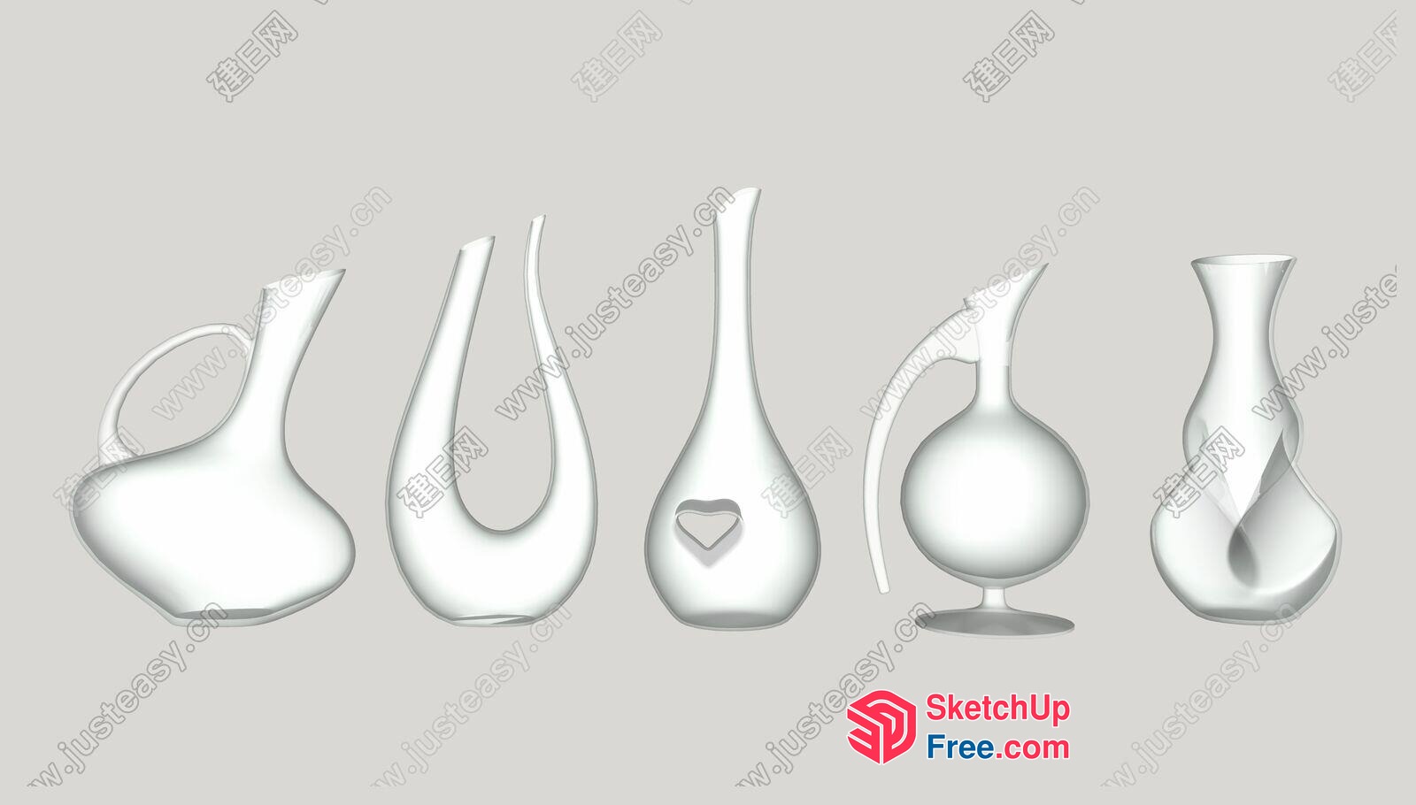 Elegant Glass Vessels In A Row 3D SketchUp File