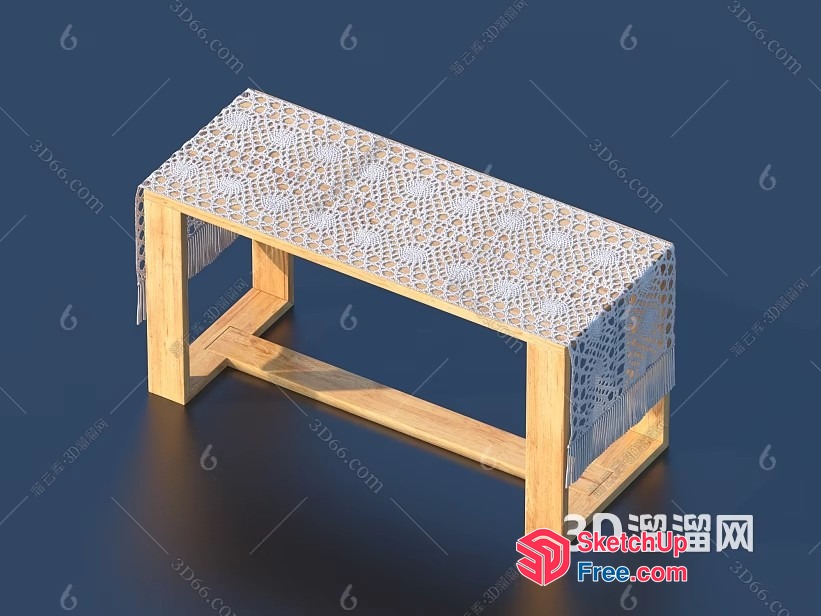 Wooden Table With White Lace Tablecloth 3D SketchUp File